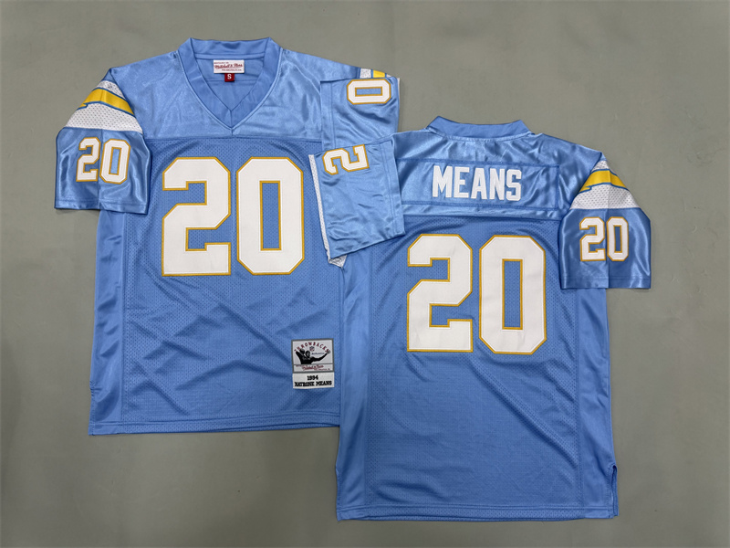 Men 2025 Los Angeles Chargers 20 Means Light blue Throwback Limited NFL Jersey style 001